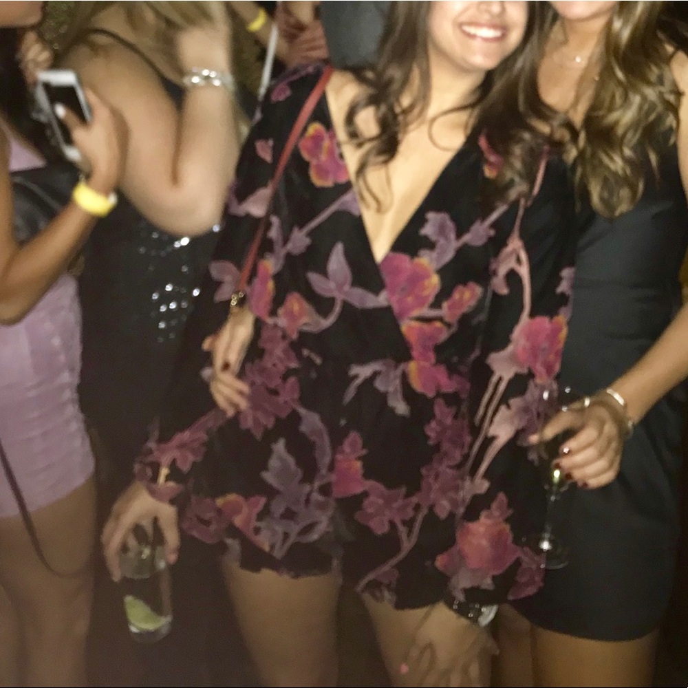 Honey Belle black floral, long sleeve, velvet romper - Picture 2 of 3